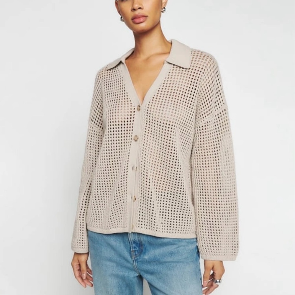 Women's Beige Knit Button-Up Top